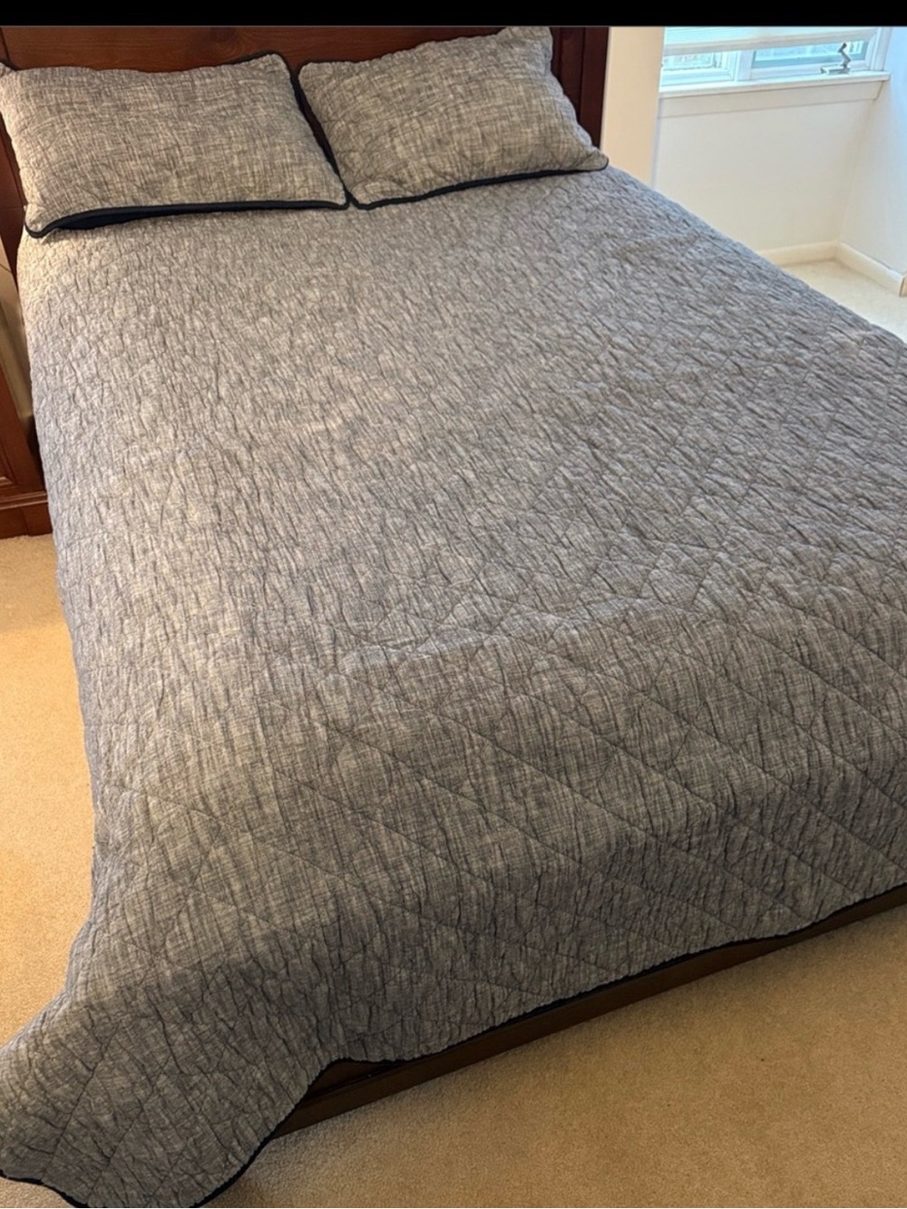 Soft Quilted Gray and Navy Bedspread with Pillow Shams